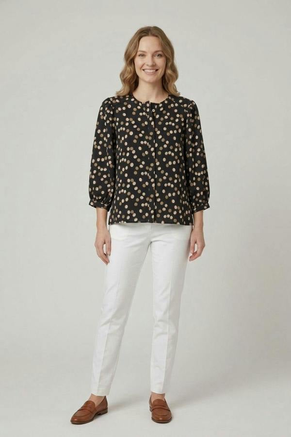 Black | Spotty Print 3/4 Sleeve Relaxed Blouse