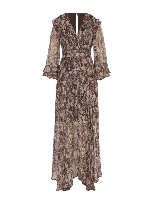 Rose & Nancy Lizzie Chocolate Brown Snake Sparkle Print Maxi Dress