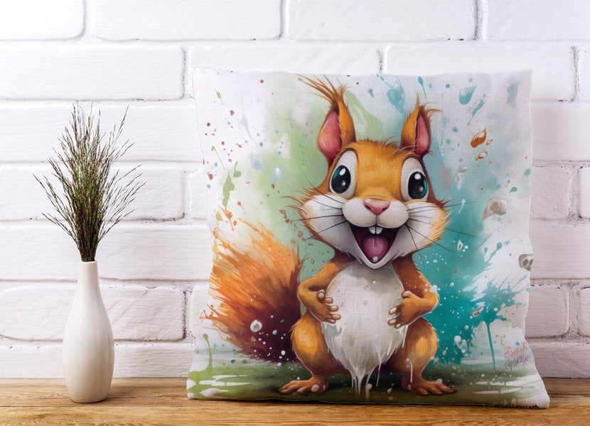 Warren Reed Happy Splashart Squirrel Cushions