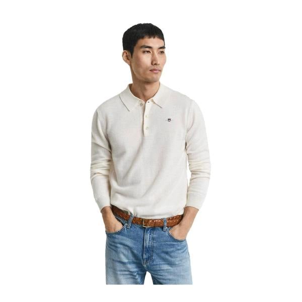 Gant Mens Superfine Lambswool Polo Shirt - Cream - 