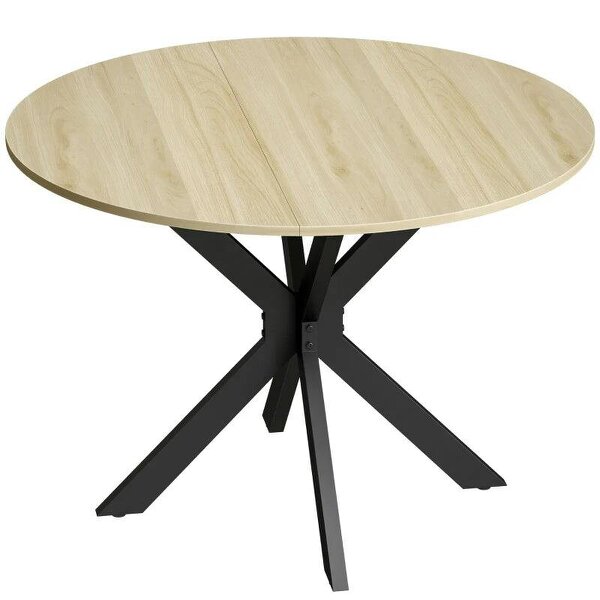 Folding Dining Table, Drop Leaf Table with Adjustable Feet, Natural Wood Finish