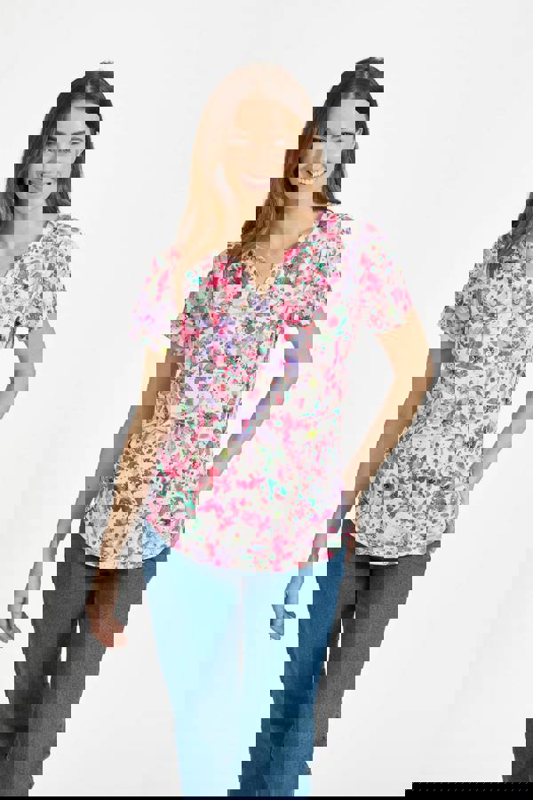 Mudflower Floral V-Neck Button Top