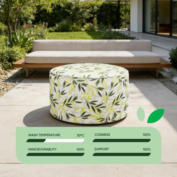 Gardenwize Outdoor Pouf Ottoman – Green/Grey Leaf Inflatable Footstool