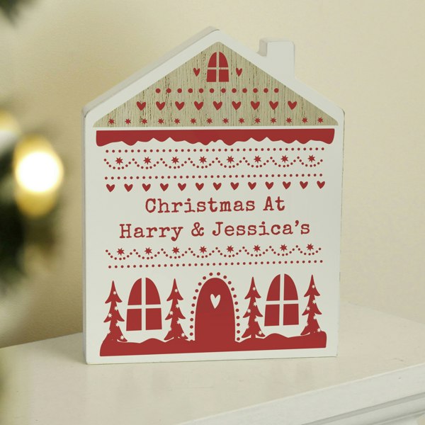 Personalised Memento Company Personalised Christmas Fair Isle Wooden House Ornament