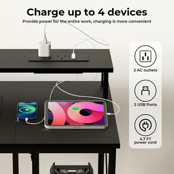 Levede Gaming Desk Computer Table with Monitor Shelf Power Outlets RGB Light