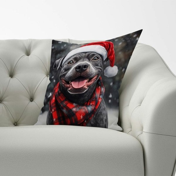 Warren Reed Christmas Staffordshire Bull Terrier Cushion