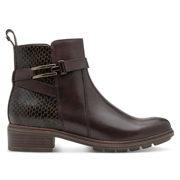 Tamaris Womens Mocca Brown Leather Buckled Zip Biker Ankle Boots