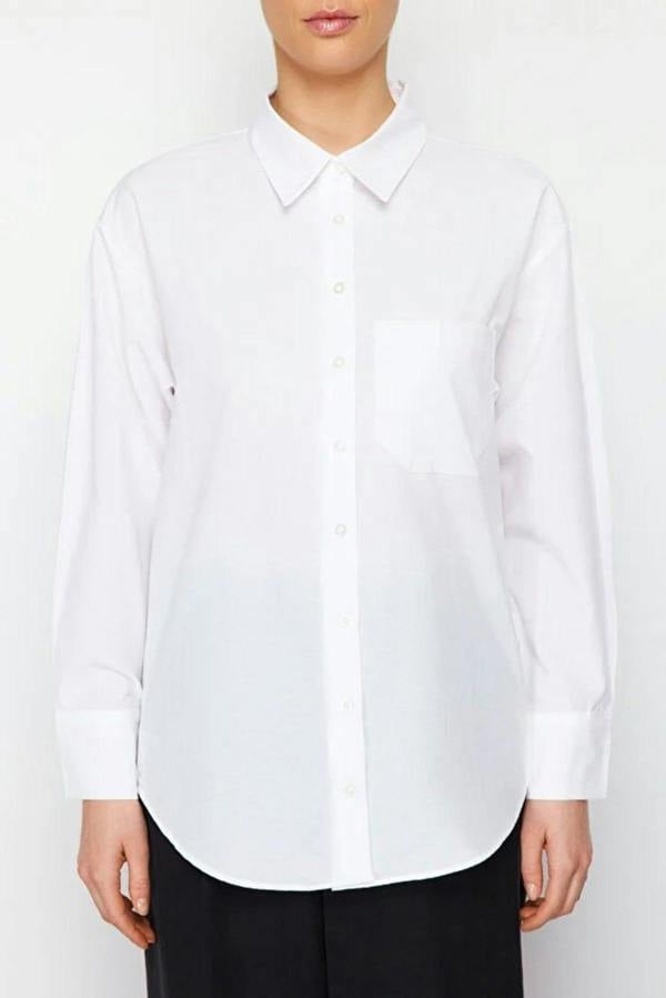 WOVCOR Single Pocket Boyfriend Cotton Woven Shirt