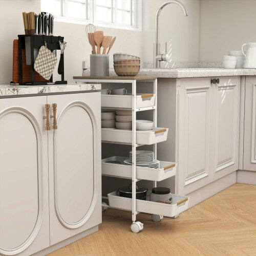 Wyld Haus Lubani Metal White 5 Tier Storage Trolley On Wheels