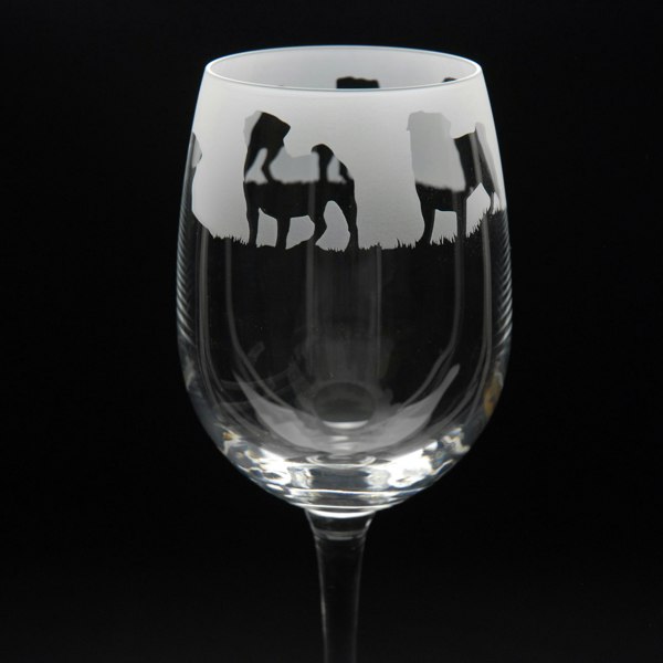 Glyptic Glass Art Pug Dog Crystal Wine Glass - Hand Etched/Engraved Gift