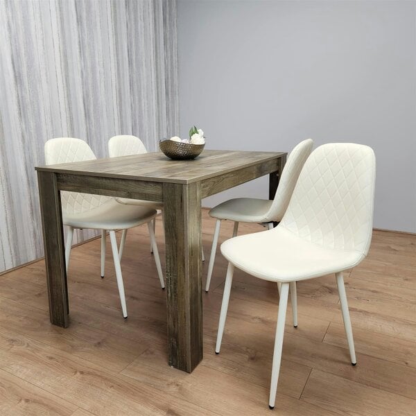 Kosy Koala Wooden Dining Table with 4 Cream Gem Patterned Chairs Rusteic Effect Table with Cream Chairs