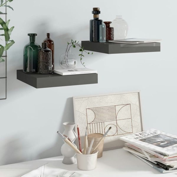 Berkfield Floating Wall Shelves 2 pcs High Gloss Grey 23x23.5x3.8 cm MDF