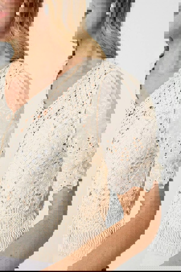 Cream | Crochet Mesh Short Sleeve Crop Cardigan
