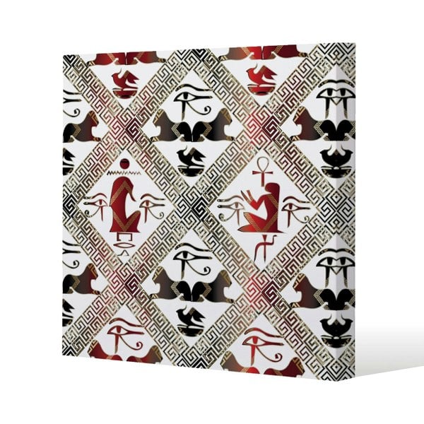 Benjamin Tate Design Egyptian Hieroglyphs in Red & Black Slim Style Canvas Print  50x50cm , 15mm Slim Real wood.