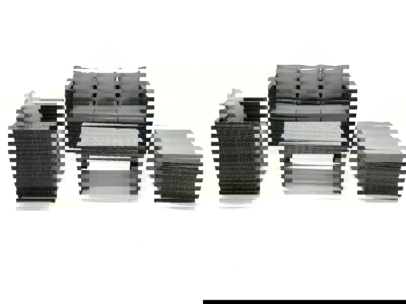 Fimous Rattan Garden Furniture Set Outdoor Lounger Sofa with Coffee Table Armchair Big Footstool Dark Grey Mixed