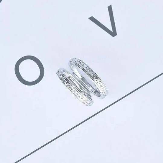 The Colourful Aura Adjustable Silver Engraved Couple Promise Ring Set