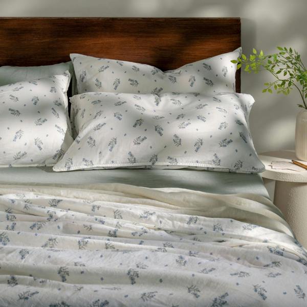 Soak&Sleep White/Green Wild Flower Linen Cotton Pillowcases