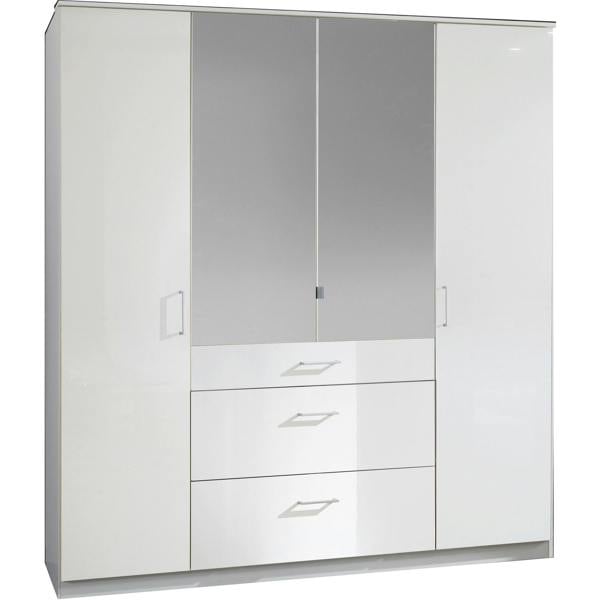 Clack  White And white Gloss 4 Door Wardrobe