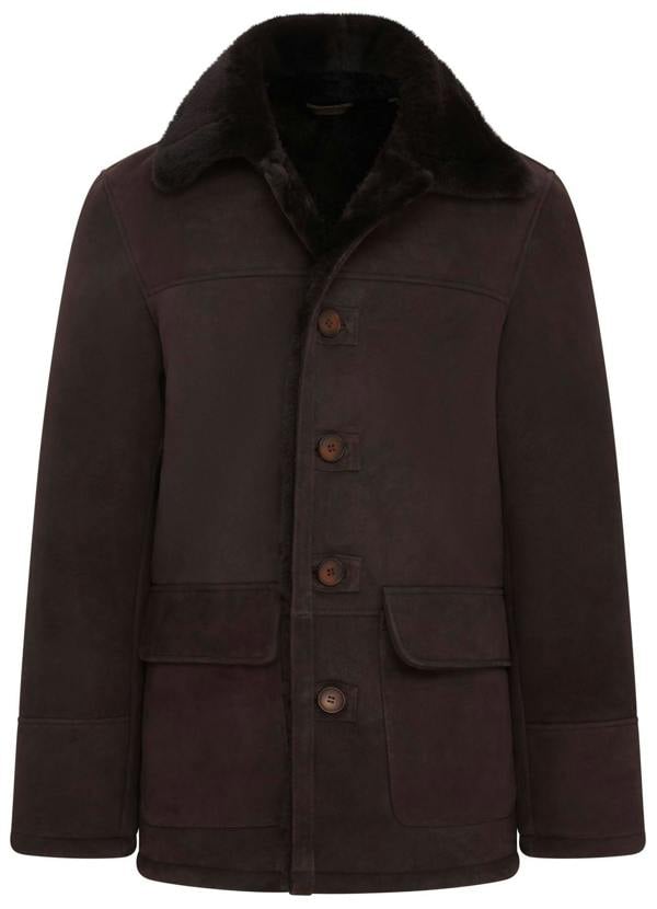 Infinity Leather Mens Brown Shearling Sheepskin Car Coat - Elverum