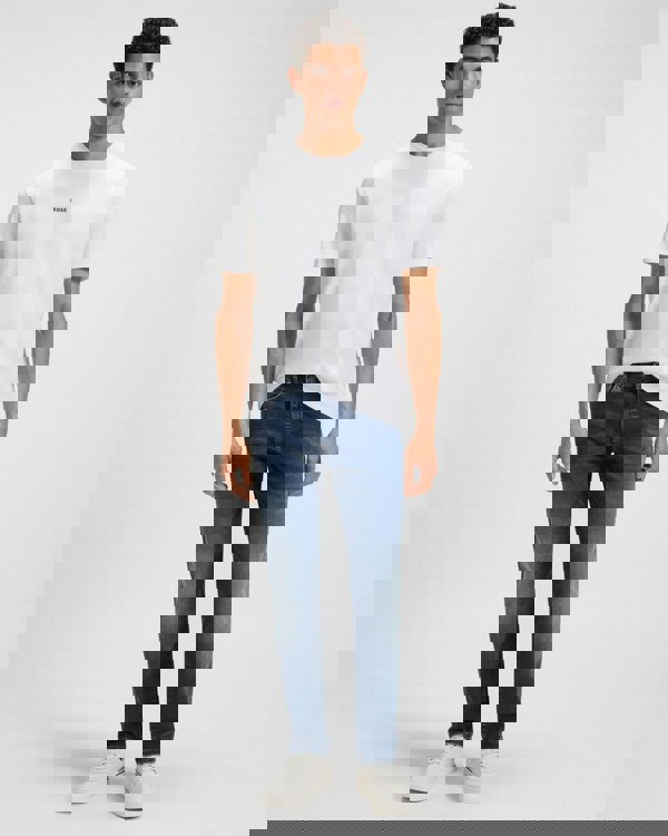 BOSS Orange Re.Maine Mens Regular-Fit Jeans in Super-Stretch Denim - Navy 411 - CHO - Designer Mens Jeans