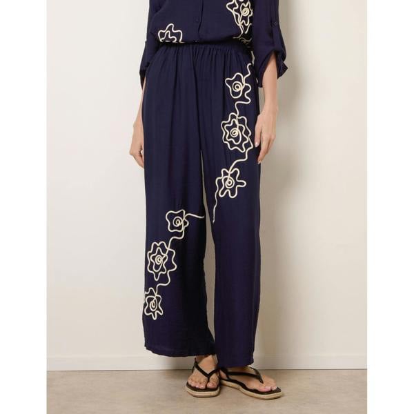 Blue Vanilla Floral Embroidery Trousers