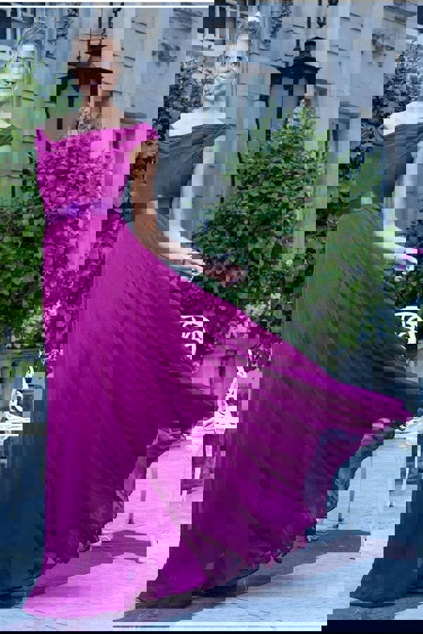 Cowl Neck Chiffon Maxi Dress - Magenta DR3335A