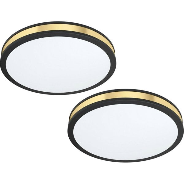 2 PACK Wall Flush Ceiling Light Colour Black Shade White Gold Plastic LED 24W Loops