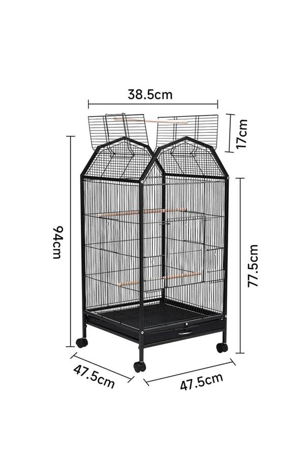 Living and Home Open Play Top Metal Pet Bird Cage with Casters