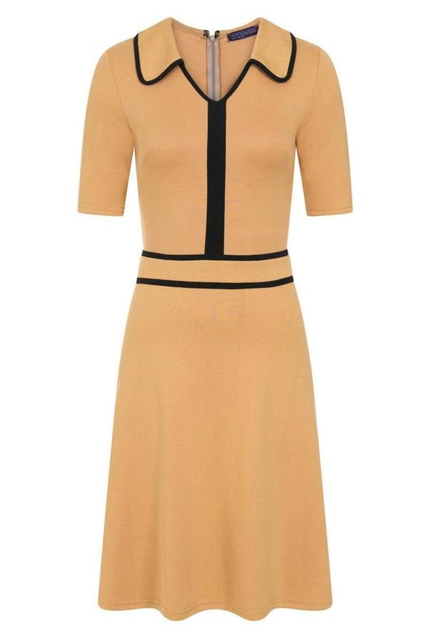 HotSquash Contrast Piping Dress with Flared Skirt