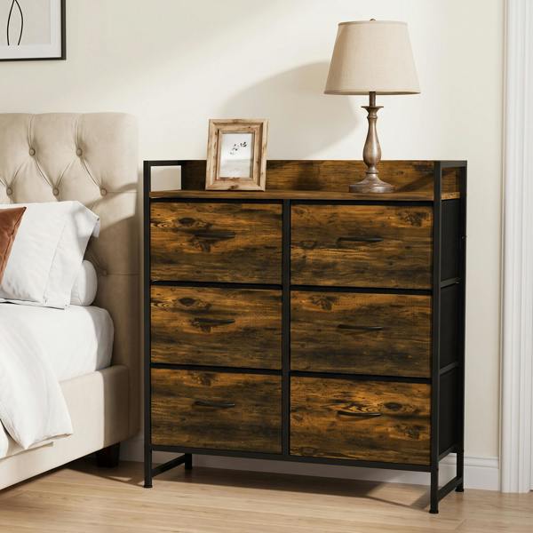 HOMCOM Bedroom Chest of Drawers 6 Drawer Dresser w/ Shelf, Rustic Brown