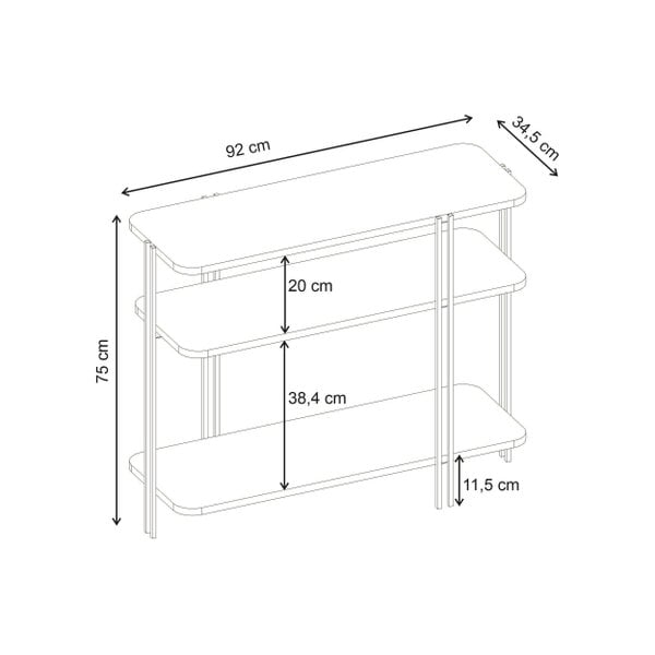 Decortie Notus 3 Tier Open Console Table with Metal Frame