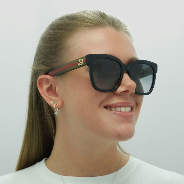 Gucci Sunglasses GG0034SN 002 Black With Green and Red Glitter Grey Gradient