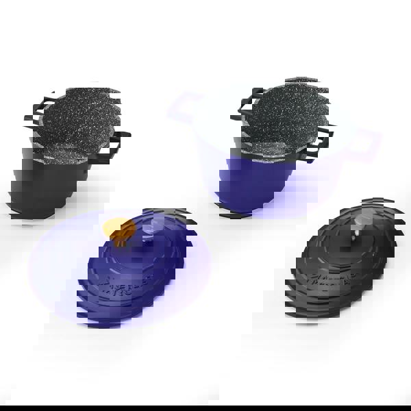 MasterClass 3pc Cast Aluminium Casserole Set with Self-Basting Lids, Non-Stick, Induction to Oven, 2.5L–4L, Electric Blue, Gift Boxed