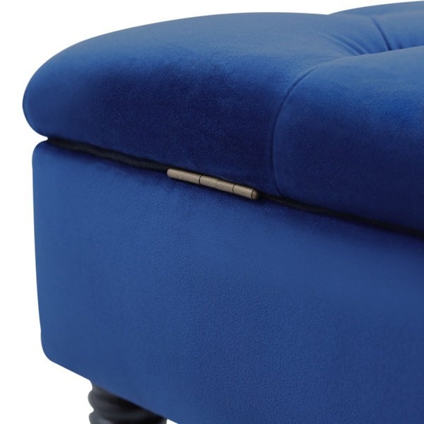 Living and Home Blue Buttoned Tufted Velvet Storage Ottoman Bench with Rubberwood Legs Luxury Bed End Stool