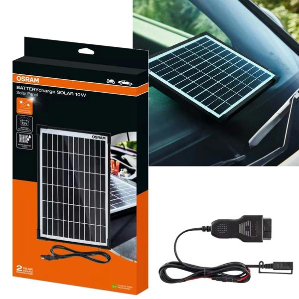 Osram OSP1000 Solar Battery Charger 12V with OBD Port Connector Trickle Panel