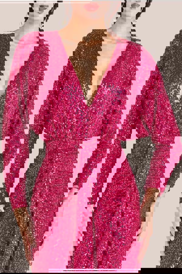 Plunge V-Neck Sequin Maxi - Burgundy DR3833