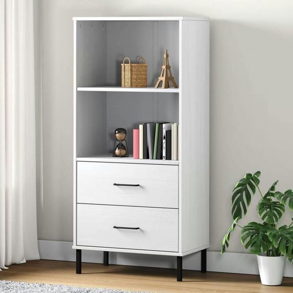 Berkfield Bookcase with 2 Drawers White 60x35x128.5 cm Solid Wood OSLO