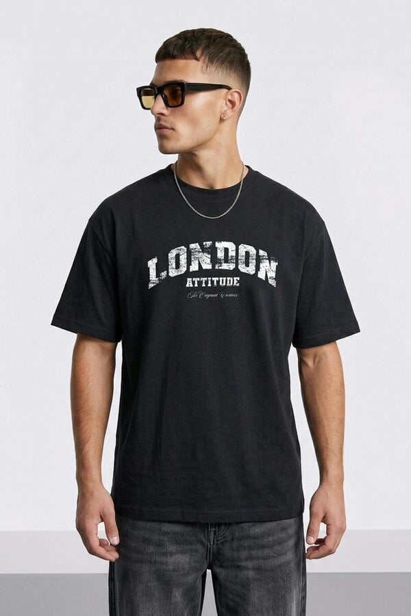 London Attitude Fearless Street Culture Oversized Heavyweight Graphic T-Shirt