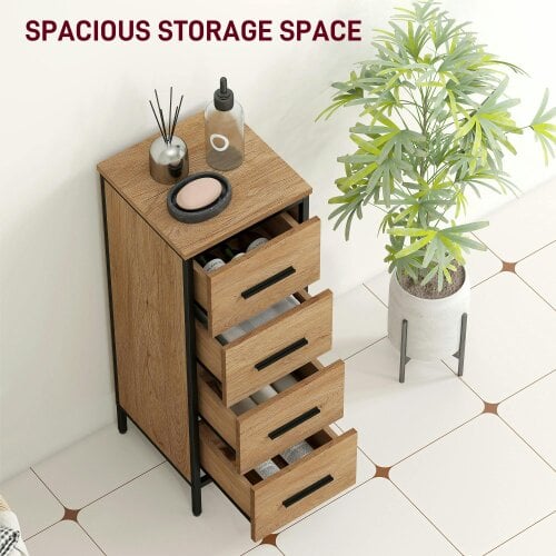 Wyld Haus Nita Narrow Bathroom Storage Cabinet With 4 Drawers Oak Finish