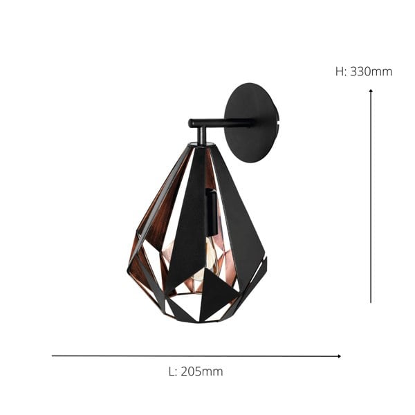 EGLO Carlton 1 Industrial Vintage Wall Light – Black & Copper Geometric Sconce WBS