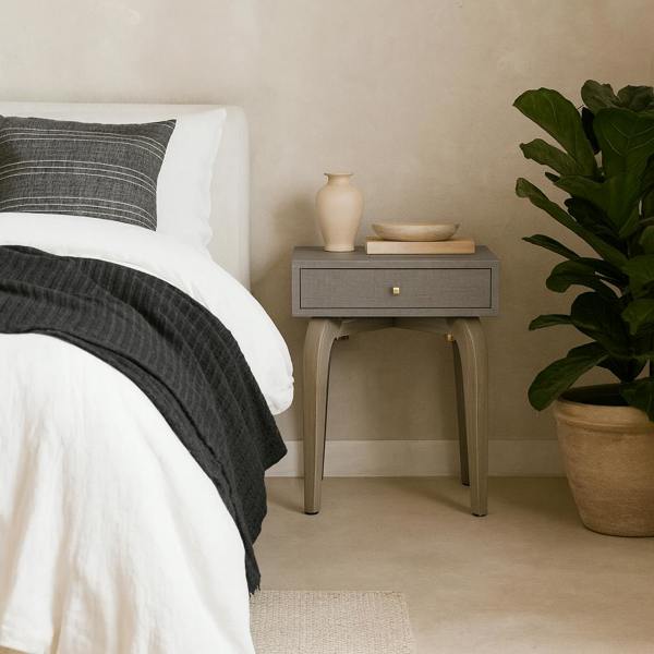 Wyld Haus Cordoba Taupe Textured and Brass Bedside Table with Drawer