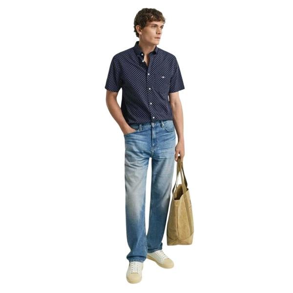 Gant Mens Patterned Regular Shirt - Evening Blue - 