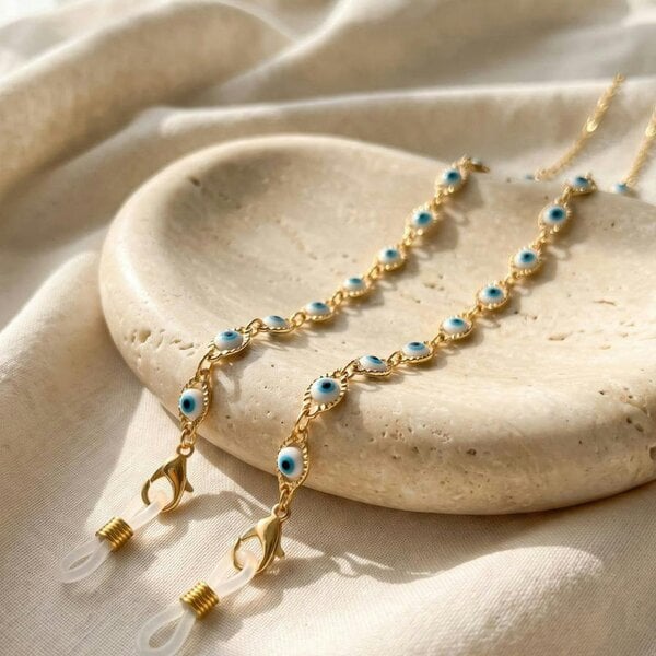 The Colourful Aura Gold Evil Eye Protection Summer Turkish Reading Eyeglass Chain Lanyard