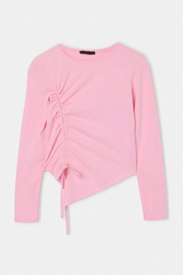 Crew Neck Gathered Crop Fitted Blouse