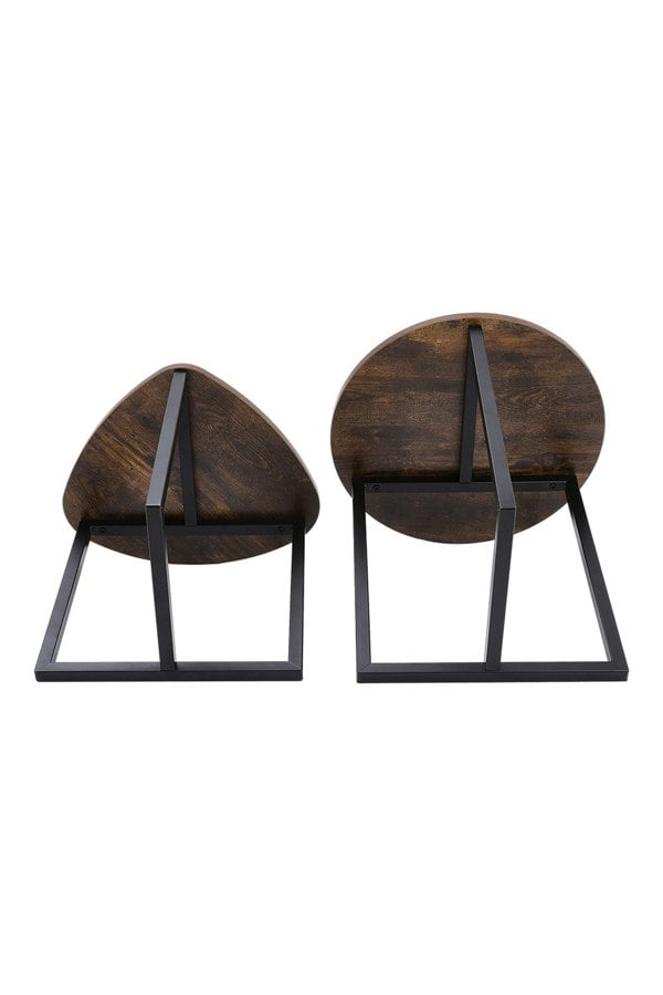Living and Home Vintage Brown Round and Triangular Nesting Side Table Set