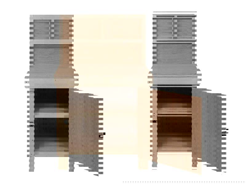 Arbor Garden Solutions Wooden Eucalyptus hardwood top workbench with lockable cupboard (V.9) with back panel and double shelf