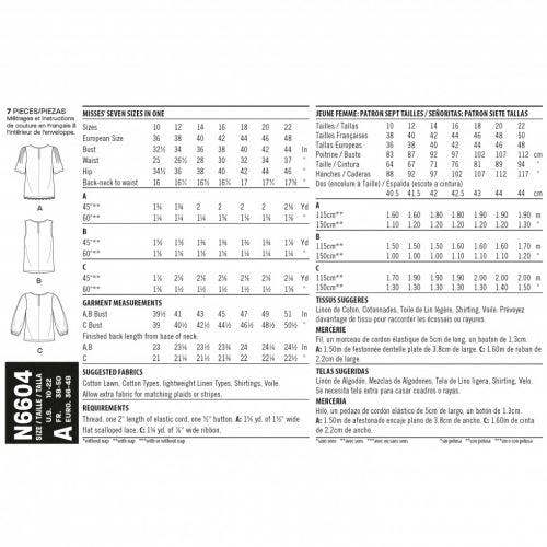 New Look Sewing Pattern 6604, Tops for Women, A (10-12-14-16-18-20-22) - Intermediate