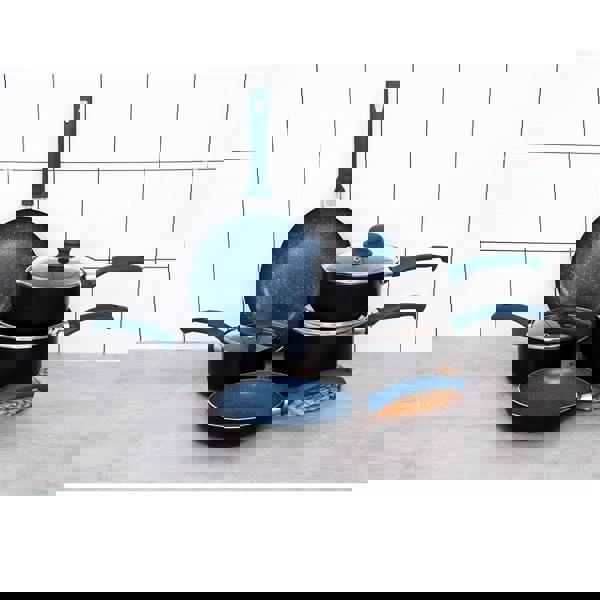 Gr8 Home Aluminium 8 Pc Marble Ceramic Non Stick Induction Frying Pan Saucepan Set Blue