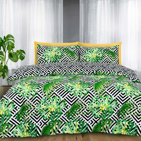 Velosso Botanical Style Leaf Pattern Cotton Blend Duvet Cover & Pillowcase Set - Nature-Inspired, Vibrant Bedroom Set