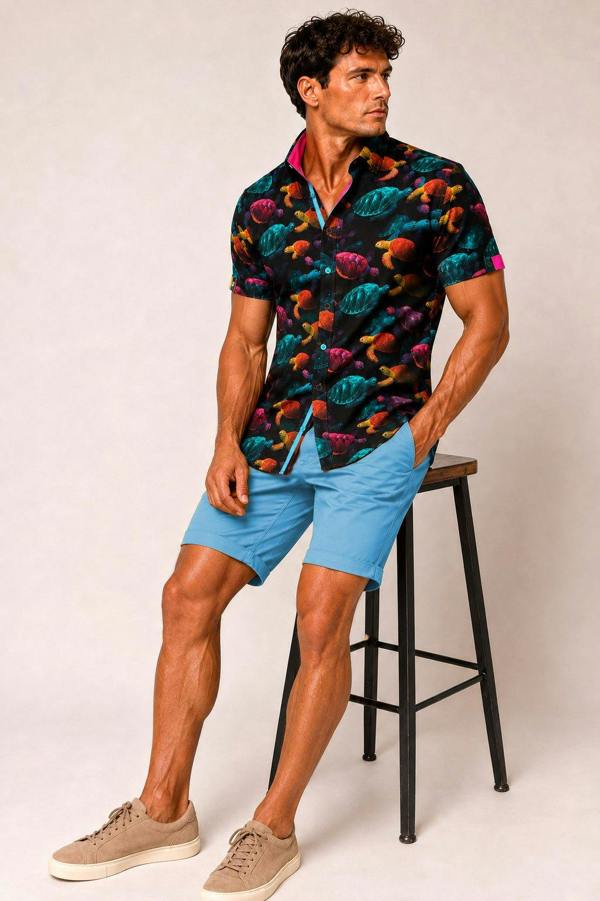 Sea Turtle Odyssey Print Short Sleeve Shirt - Claudio Lugli Shirts